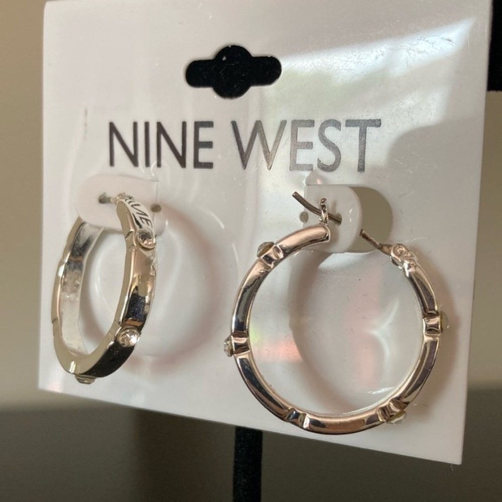 Nine West Silver Textured Hoop Earrings